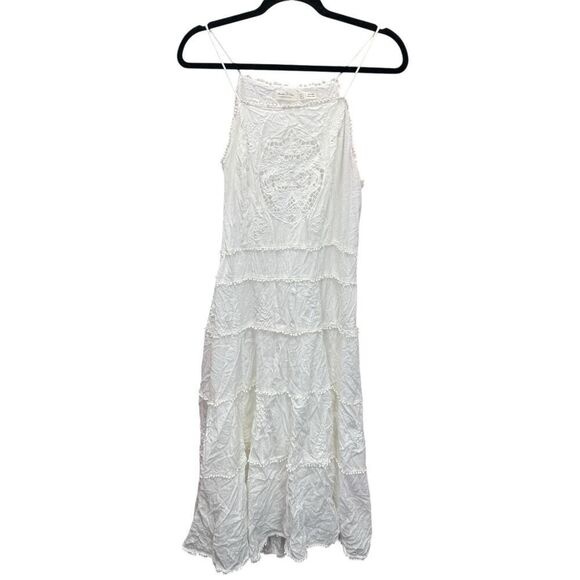 Anthropologie White Embroidered Tiered Midi Dress Halter Neck US 14 - Picture 9 of 15